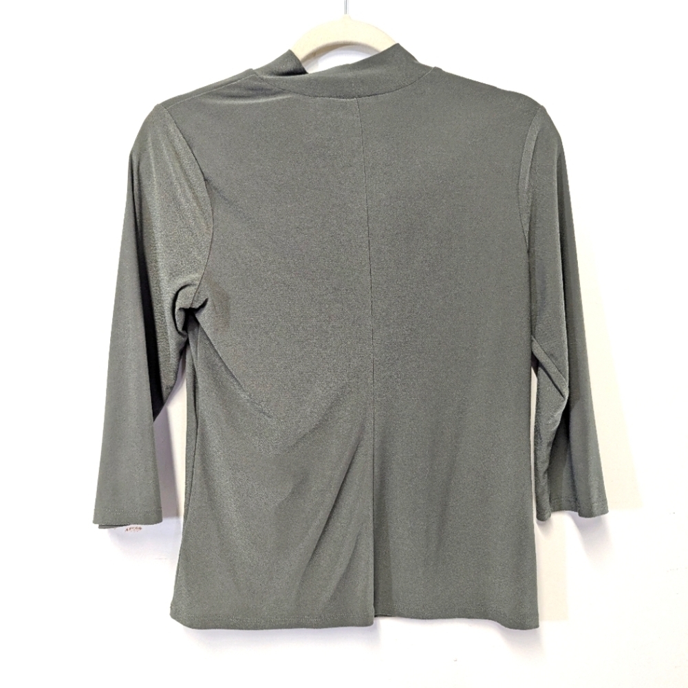 A.U.W Cut Out Neckline Olive Green Top Stretch Knit Bodycon S Mock Neck - Picture 4 of 10